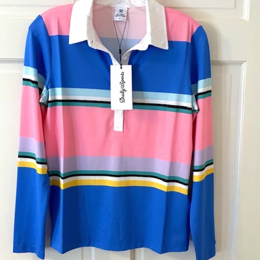 Daily Sports Polo Shirt Women's Long Sleeve Striped Golf Performance Small - Picture 2 of 9